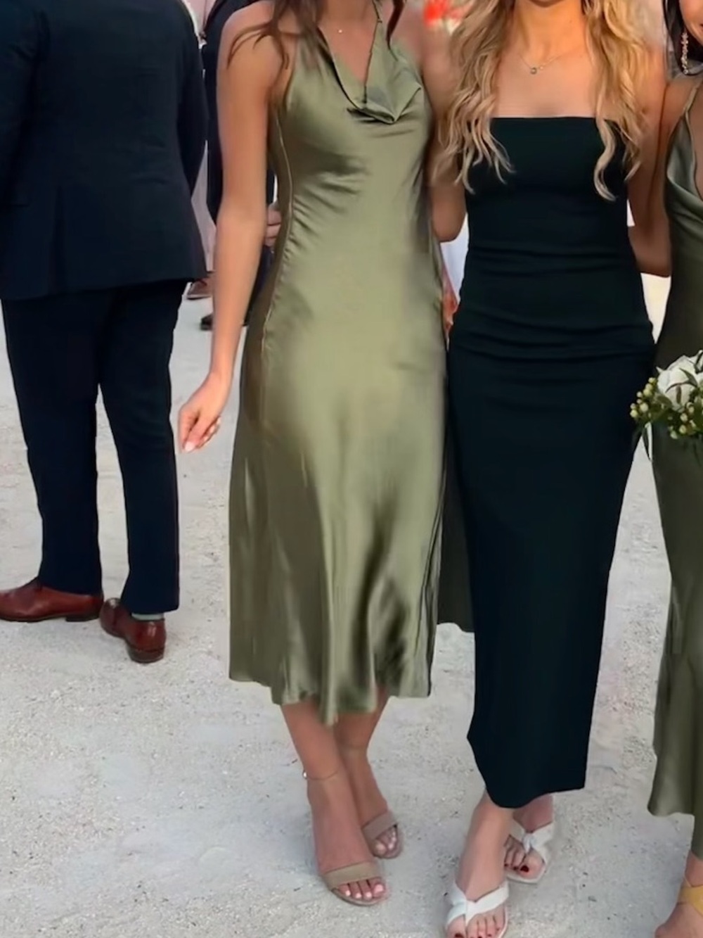 Satin Slip Dress in Olive Green - Women